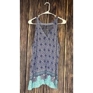 Skies Are Blue Tank Top Womens Large Blue Boho Sleeveless Lattice Back Festival